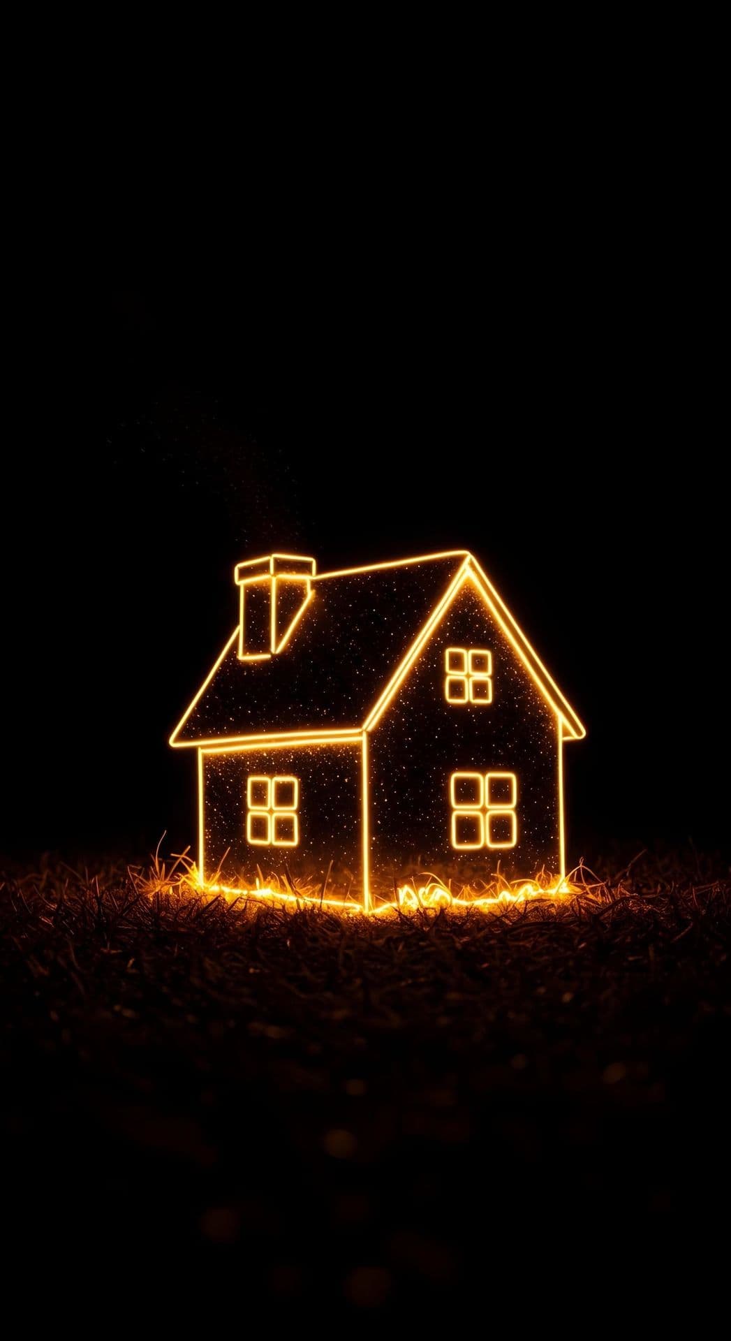 A small house outlined in warm yellow light against a dark background, suggesting a glowing effect.