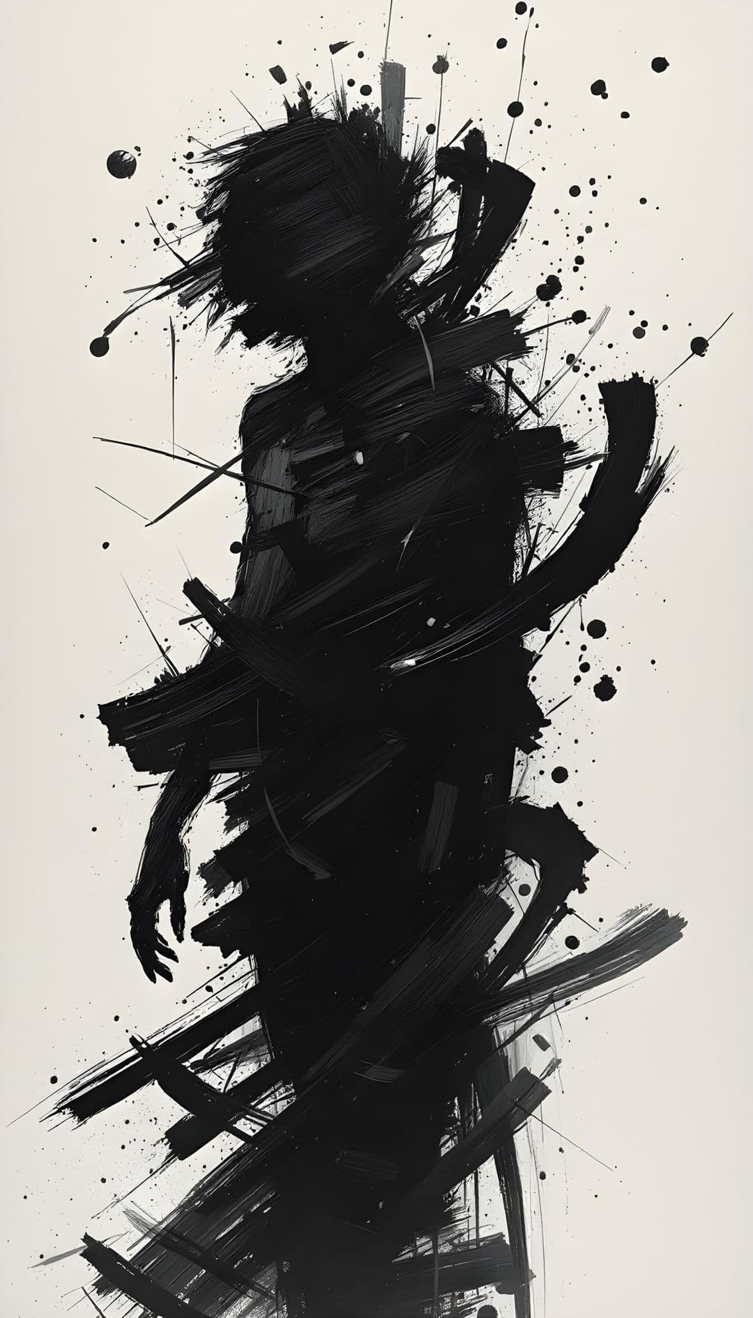 Silhouette with expressive brushstrokes on beige background