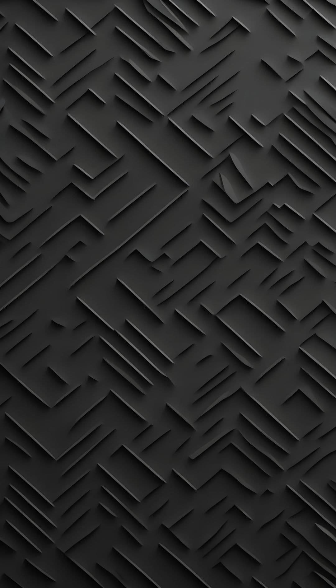 Geometric pattern with matte black and gray, intricate angular lines.