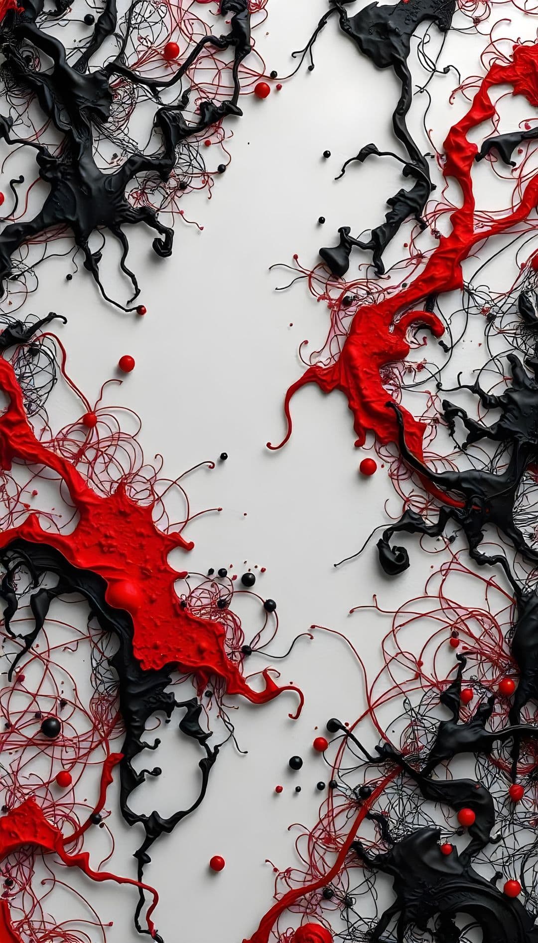 Abstract black and red swirls on white background