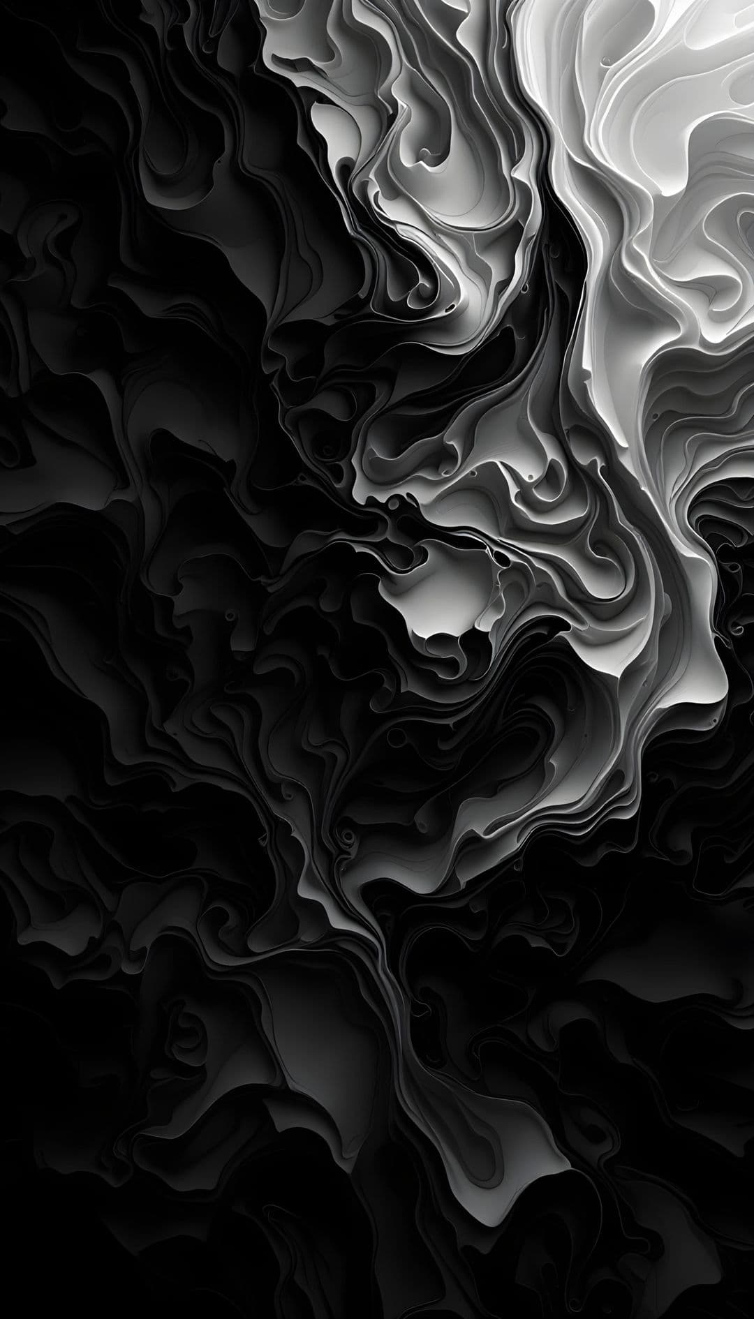 Abstract image with swirling monochromatic shapes.
