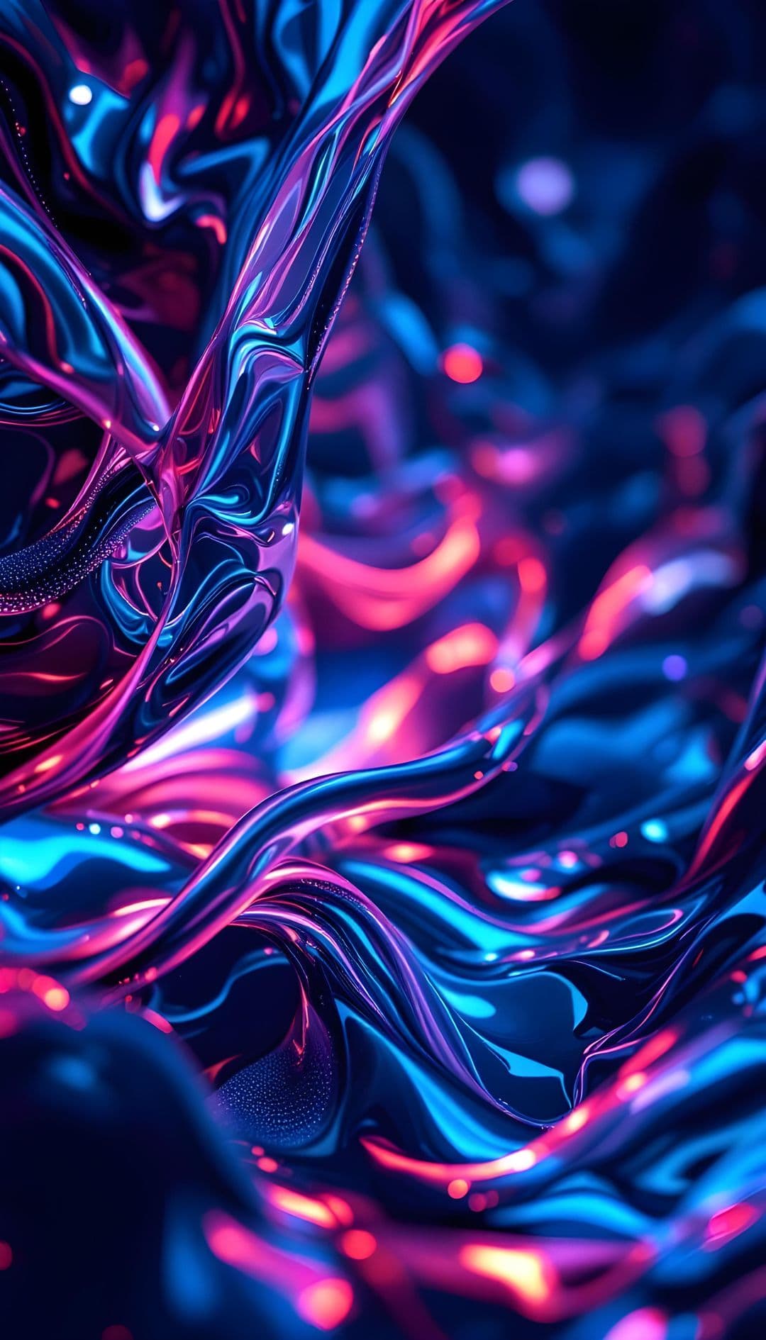 Abstract image with liquid-like forms in neon colors