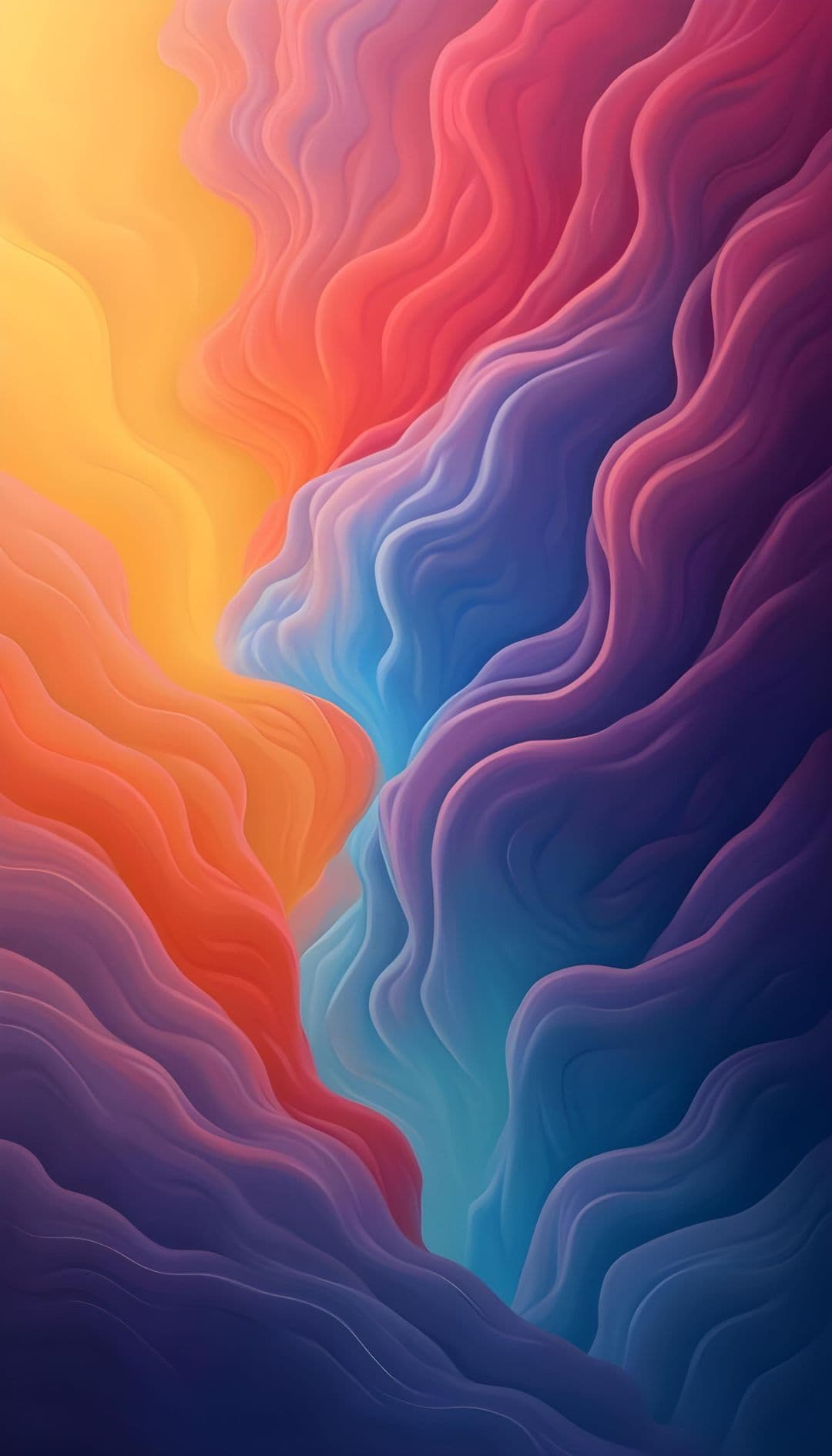 Abstract waves transitioning from warm yellows to deep blues