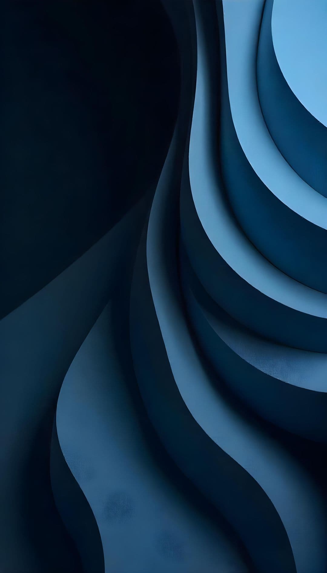 Abstract image of curving layers in blue and teal forming wave-like patterns.