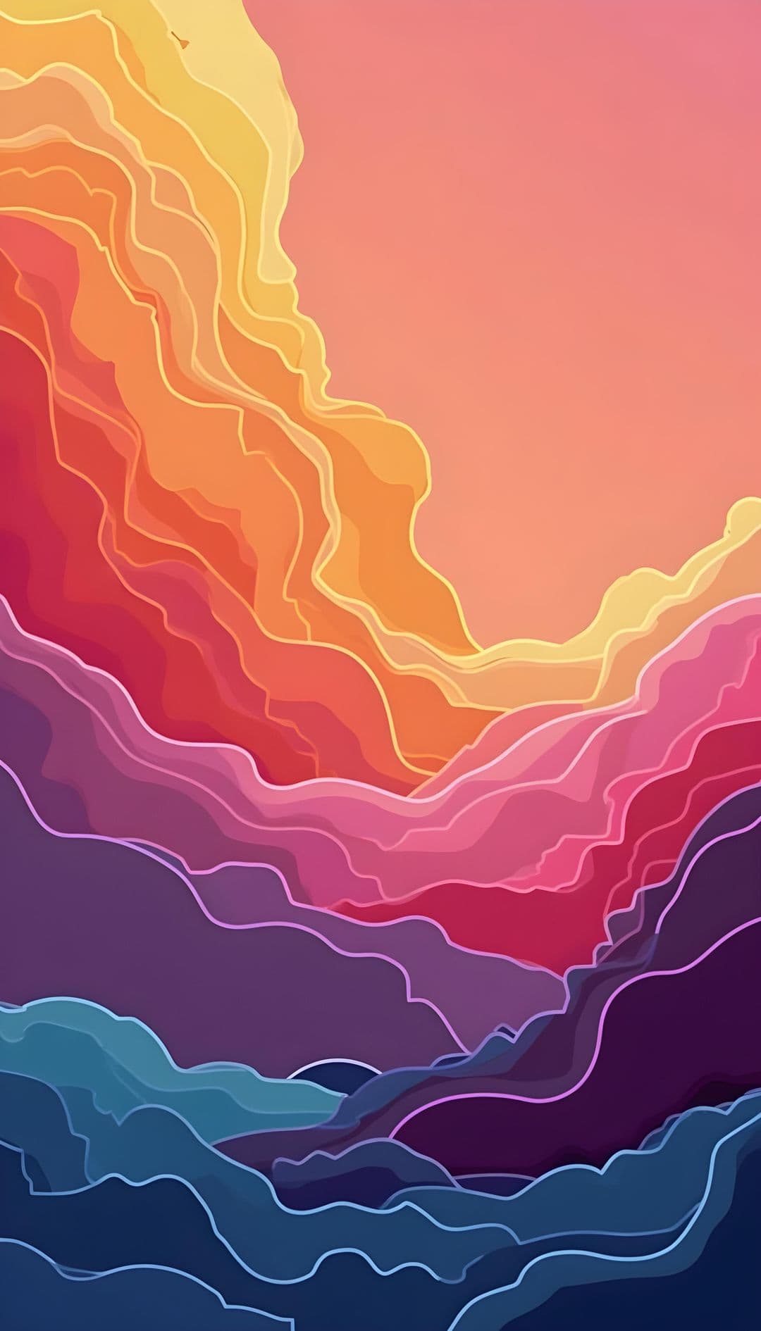 Layered abstract landscape with warm to cool color gradients.